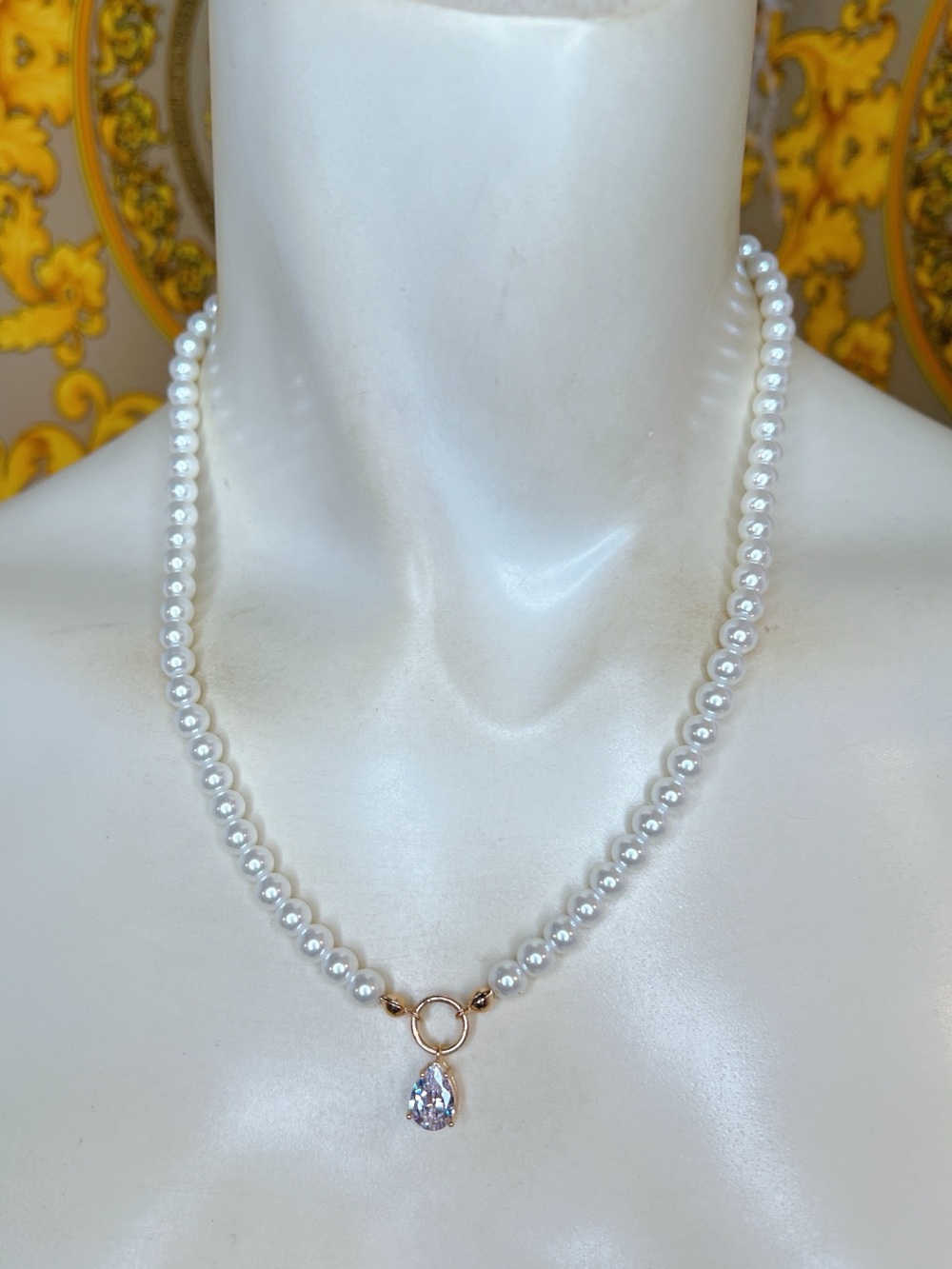 Pearl simulated diamond 💎 pear teardrop 18” to 21” necklace